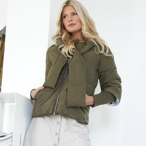 Olive Green Puffy Coat w/ Sweater Sleeves NWT